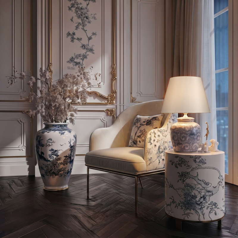 Настольная лампа Orchid, синий, белый, 500 мм - Moonzana