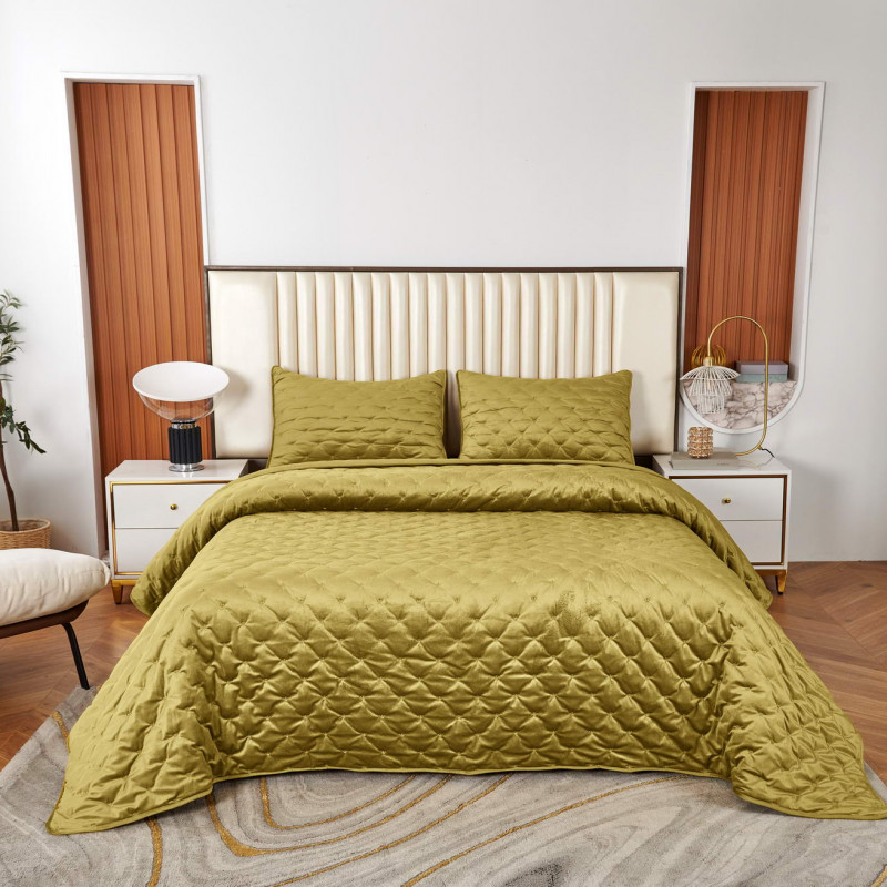 Лея (горчица) Покрывало 240x260, горчичный, 240х260 см 50х70 см - Moonzana