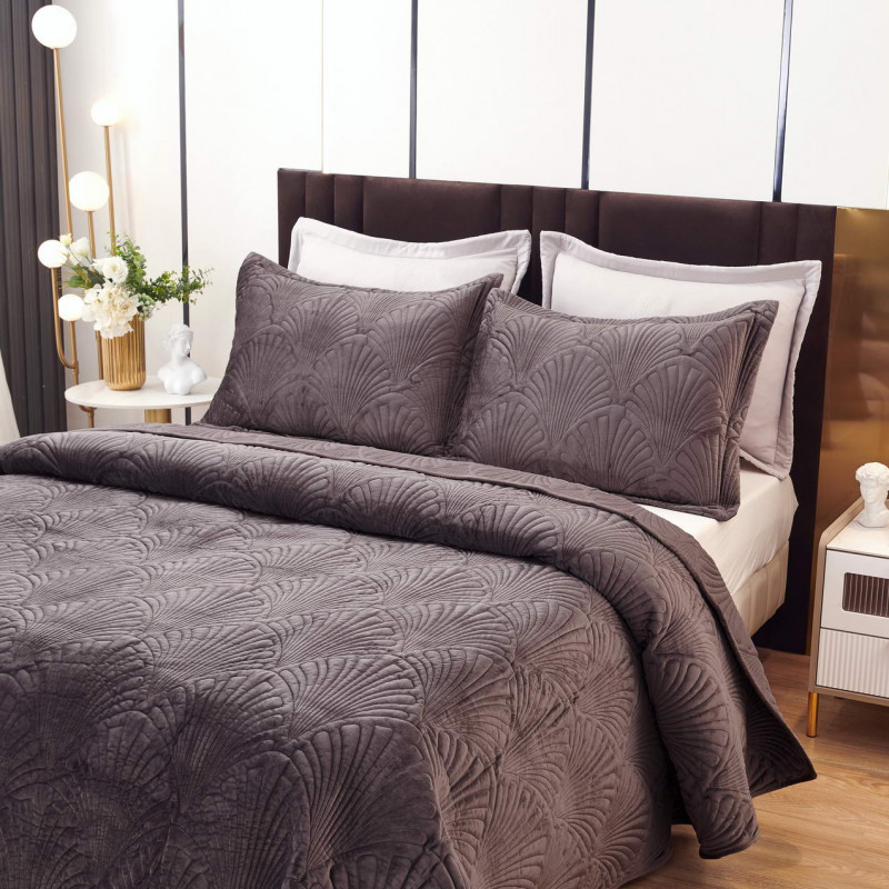 Ариэль (мокко) Покрывало 240x260, серый, 240х260 см 50х70 см - Moonzana